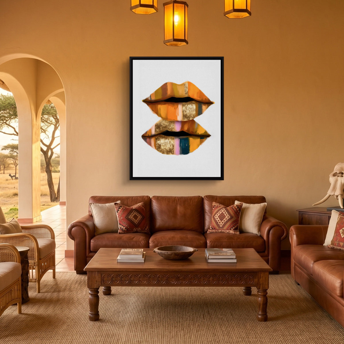 Orange Lips Gold — orange lips gold sq safari house 1port framed black
