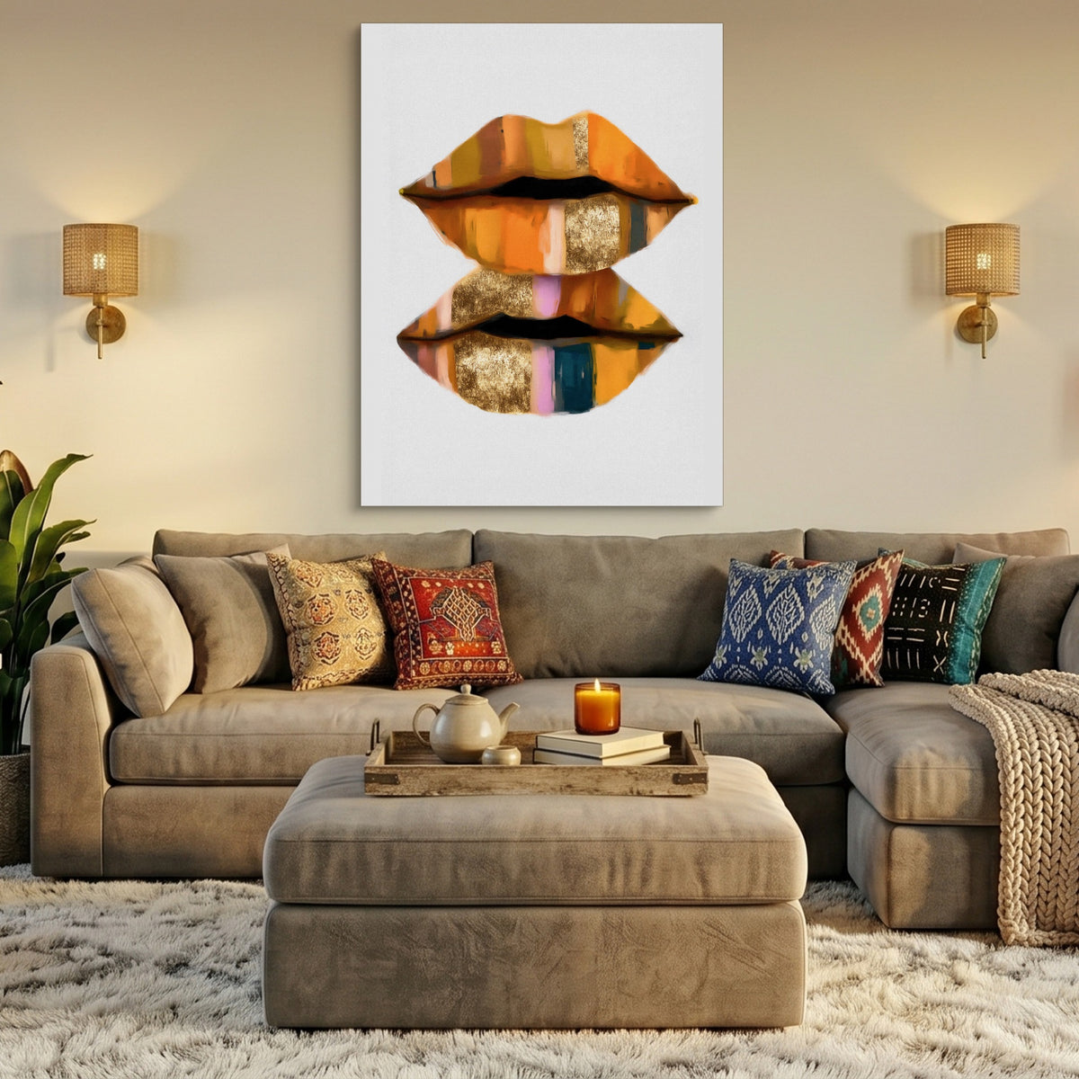 Orange Lips Gold — orange lips gold sq az livingroom 1port flush print