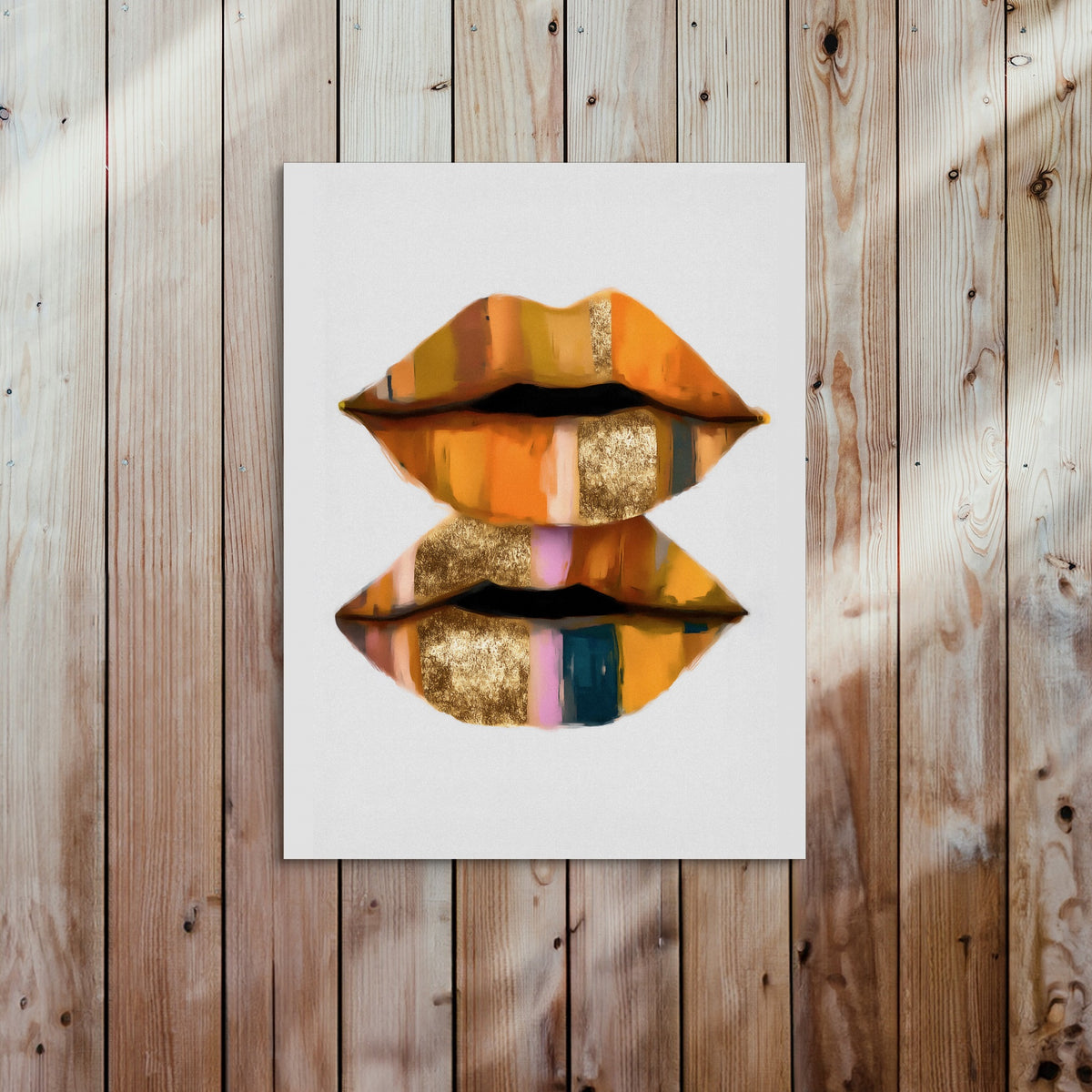 Orange Lips Gold — orange lips gold sq bed 2 wood panel 1port flush print