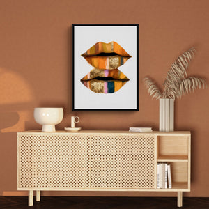Orange Lips Gold — orange lips gold sq brown wall 1port framed black
