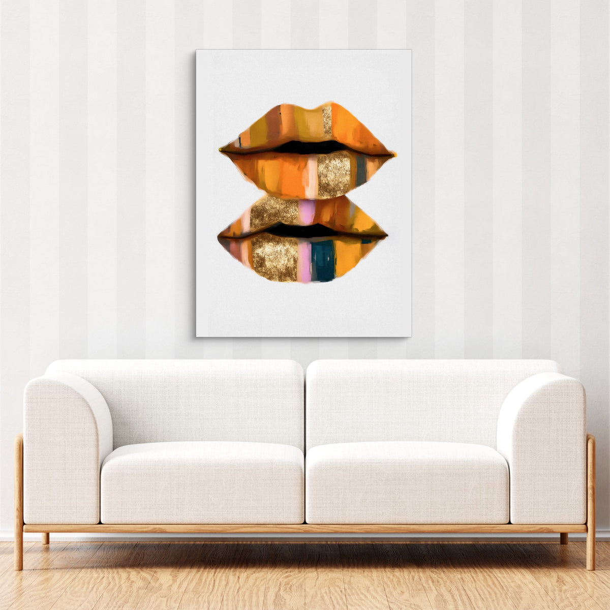 Orange Lips Gold — orange lips gold sq cute couch cbrown couch 1port flush print