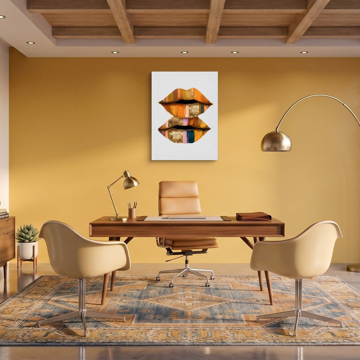 Orange Lips Gold — orange lips gold sq fun office 1port flush print