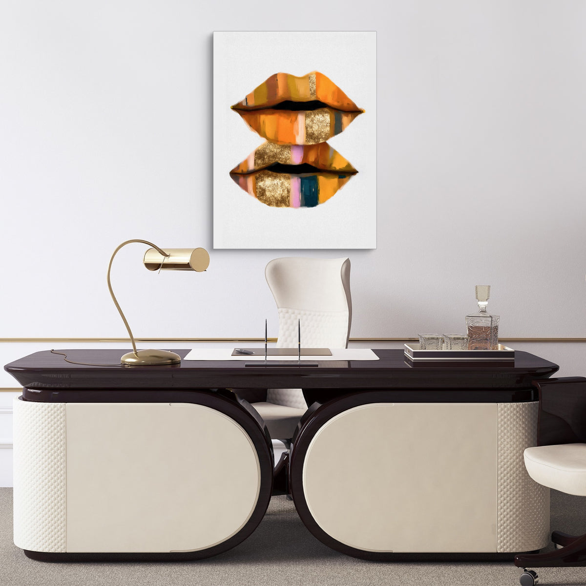 Orange Lips Gold — orange lips gold sq luxury office desk 1port flush print
