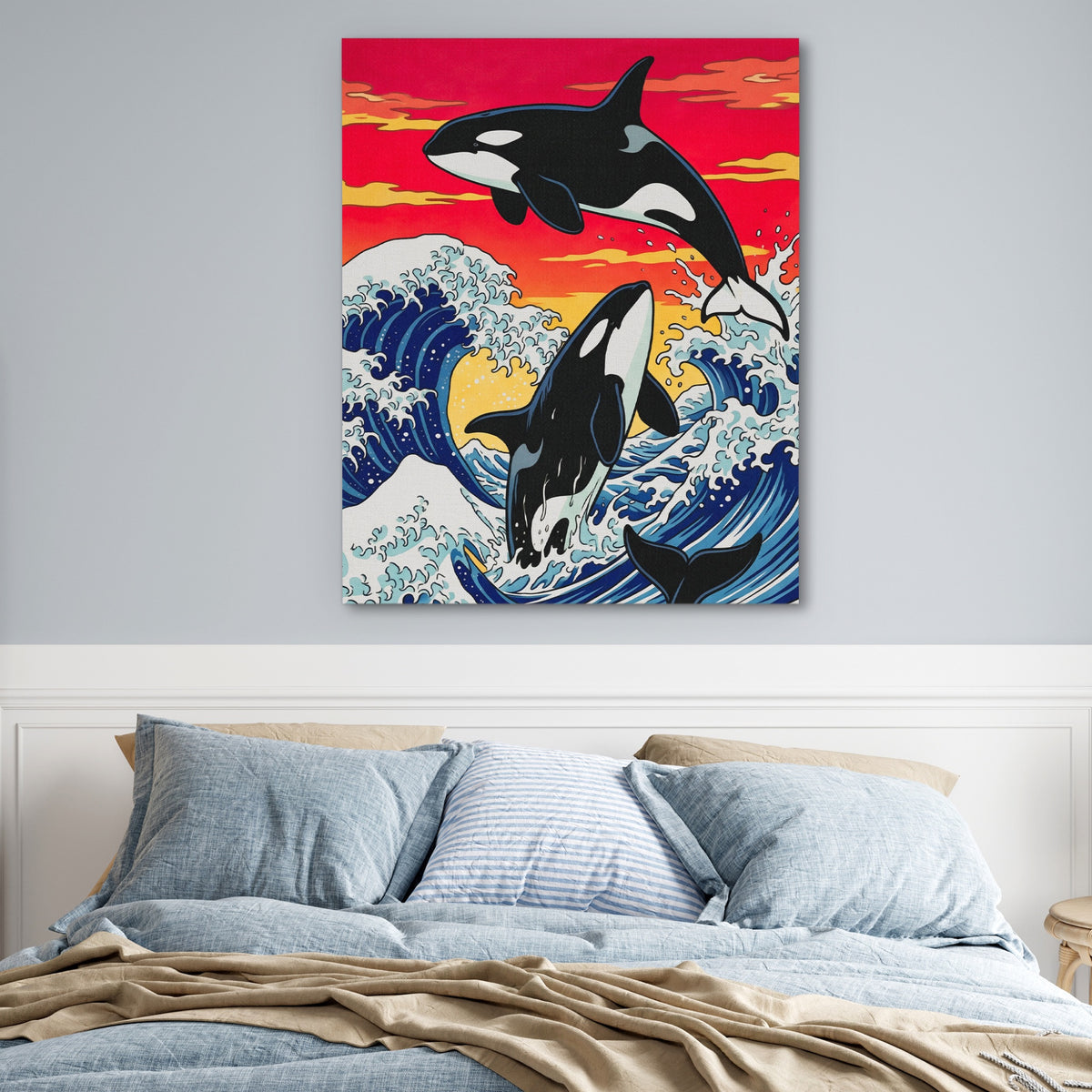 Orca Hokusai Wave — Orca Hokusai Wave Blue Bedroom 6