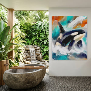 Orca Hunting Dance canvas wall art, room view
