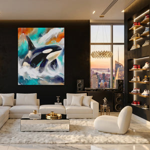 Orca Hunting Dance canvas wall art, room view