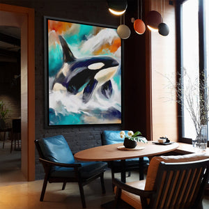 Orca Hunting Dance canvas wall art, room view