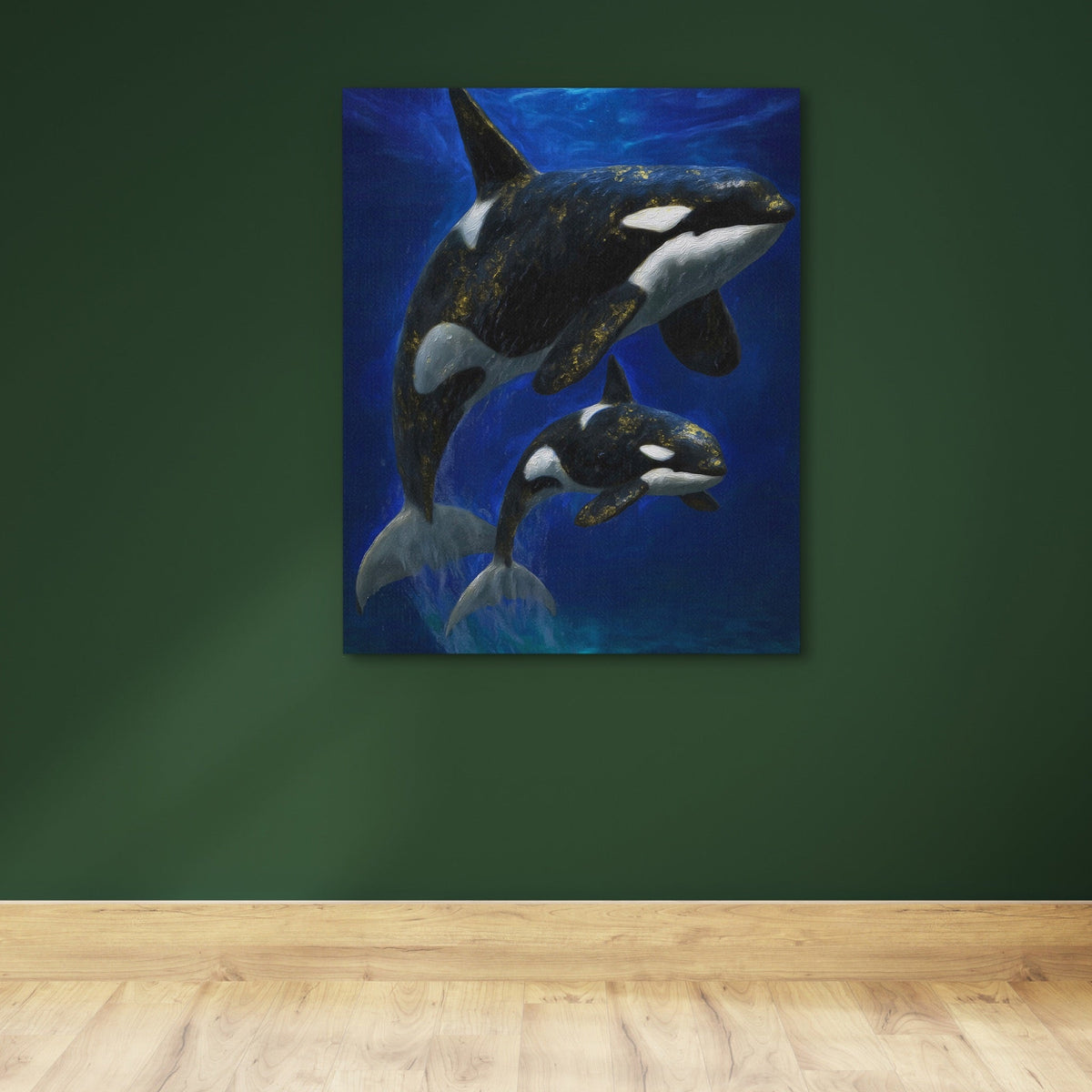 Orca Mother Calf canvas wall art, room view