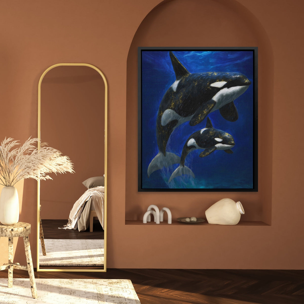Orca Mother Calf canvas wall art, room view