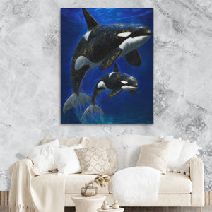 Orca Mother Calf canvas wall art, room view