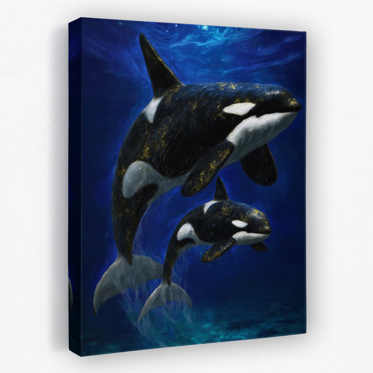 Orca Mother Calf — Orca Mother Calf Portrait   Side View   Mirror 358