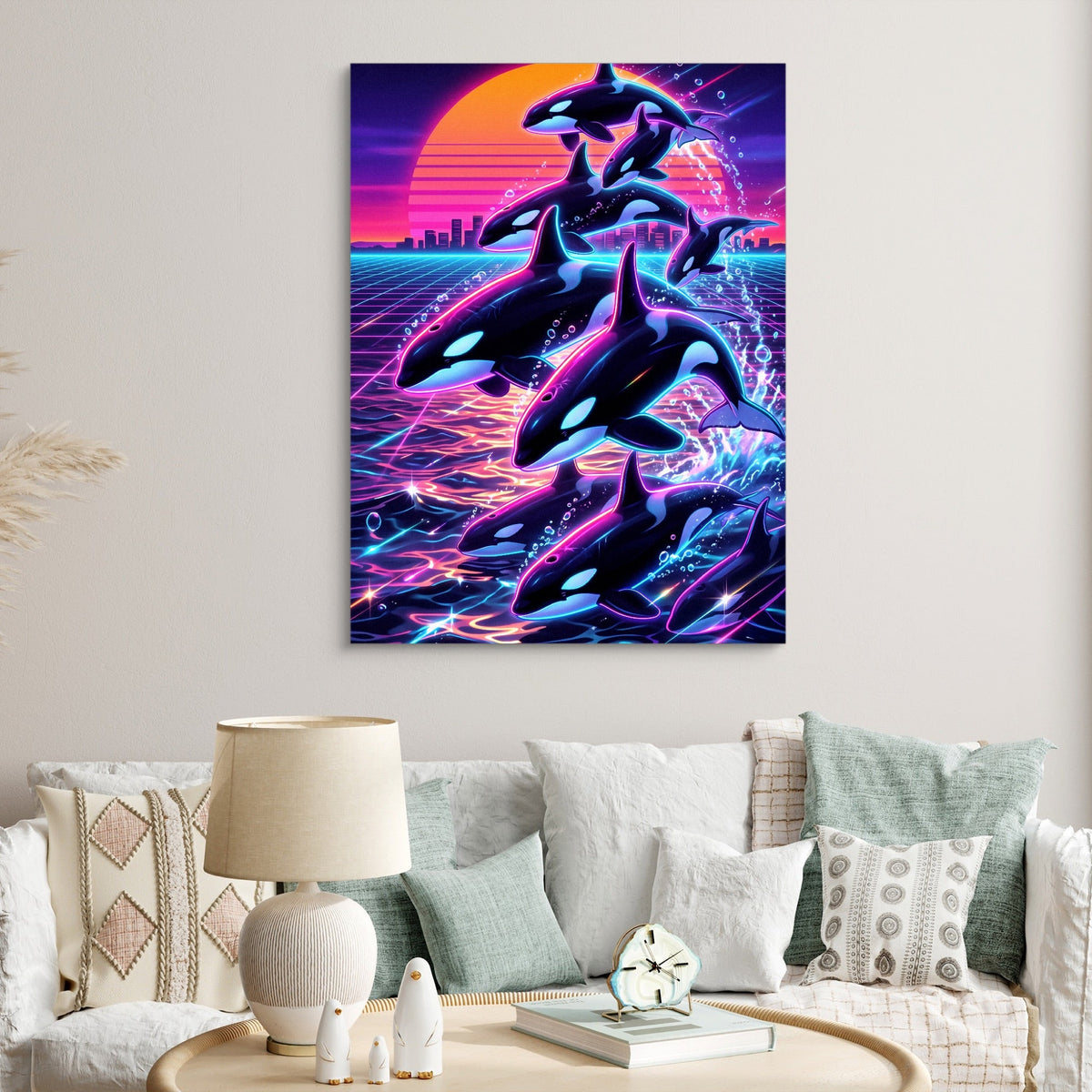 Orca Neon Breaching - Luxury Wall Art
