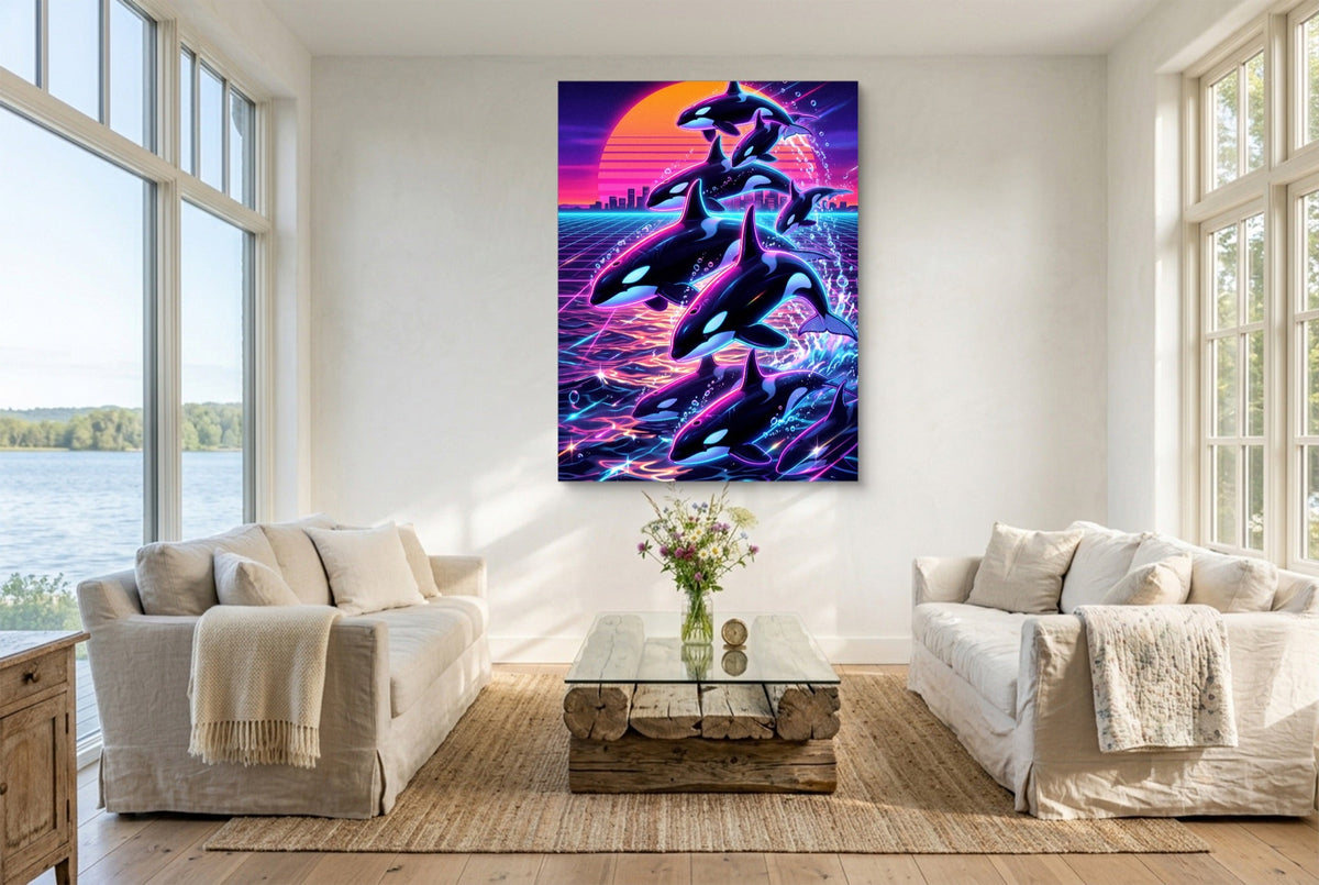 Orca Neon Breaching - Luxury Wall Art