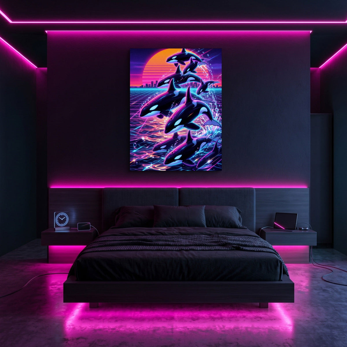 Orca Neon Breaching - Luxury Wall Art
