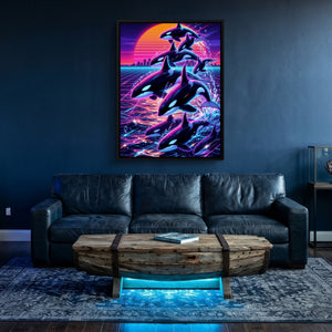 Orca Neon Breaching - Luxury Wall Art