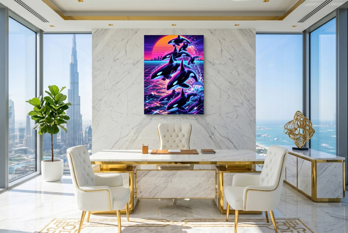 Orca Neon Breaching - Luxury Wall Art