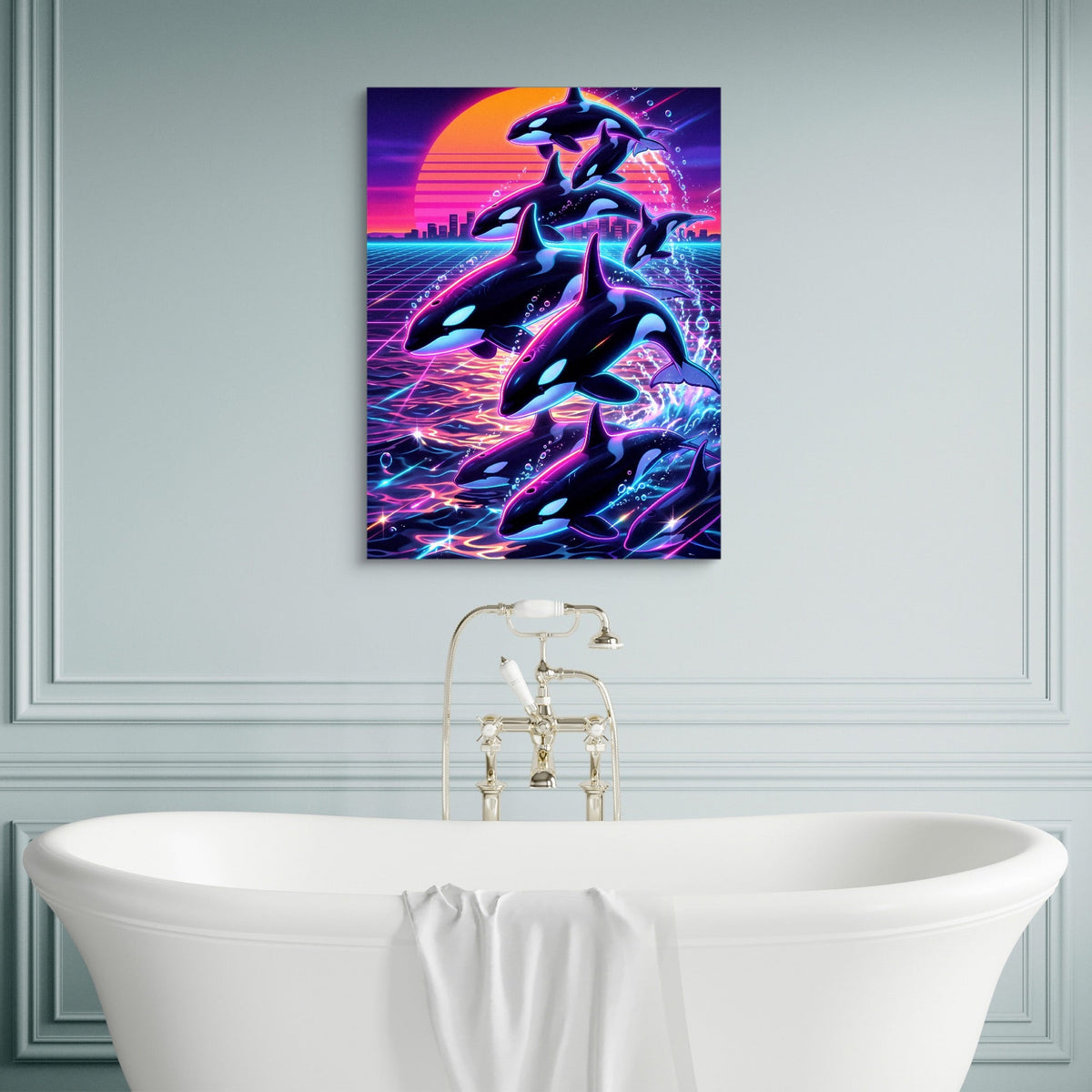 Orca Neon Breaching - Luxury Wall Art
