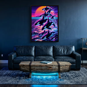 Orca Neon Breaching — orca neon breaching sq underwater den 1port framed black