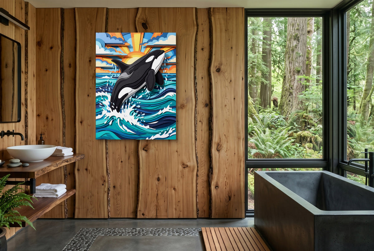 Orca Ocean Leap — orca ocean leap wooden bathroom with window 1port flush print
