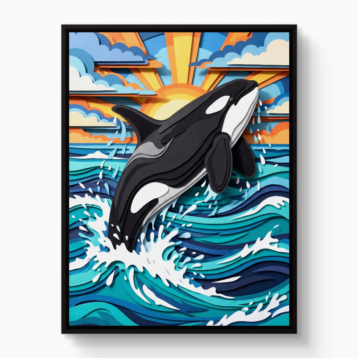 Orca Ocean Leap — orca ocean leap white studio framed black