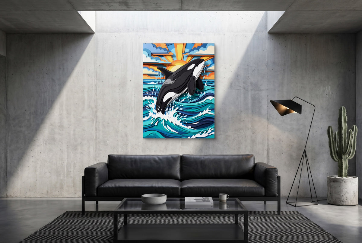 Orca Ocean Leap — orca ocean leap modern minimalist living room 1port flush print