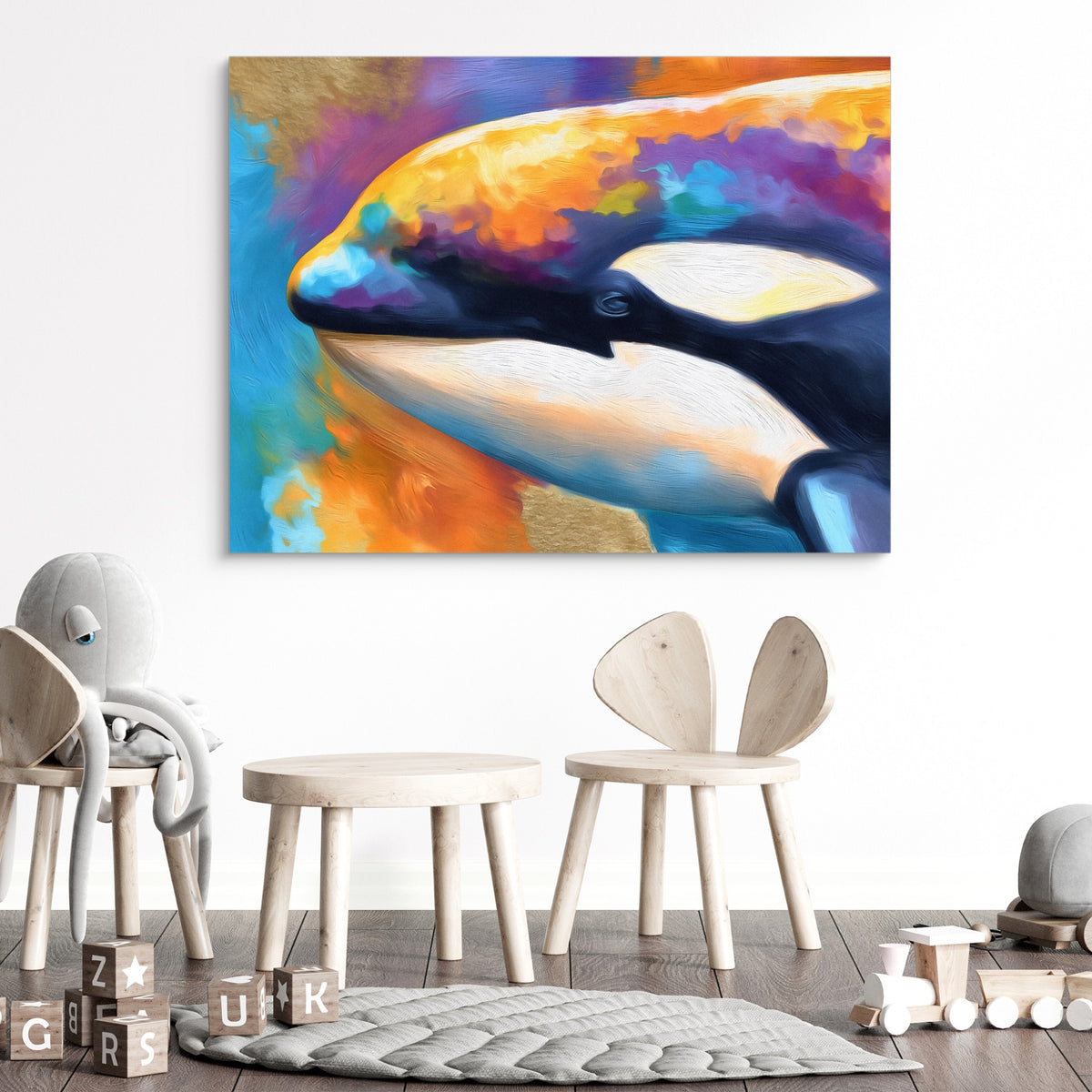 Orca Prismatic Portrait — orca prismatic portrait sq kids room 1 1land flush print