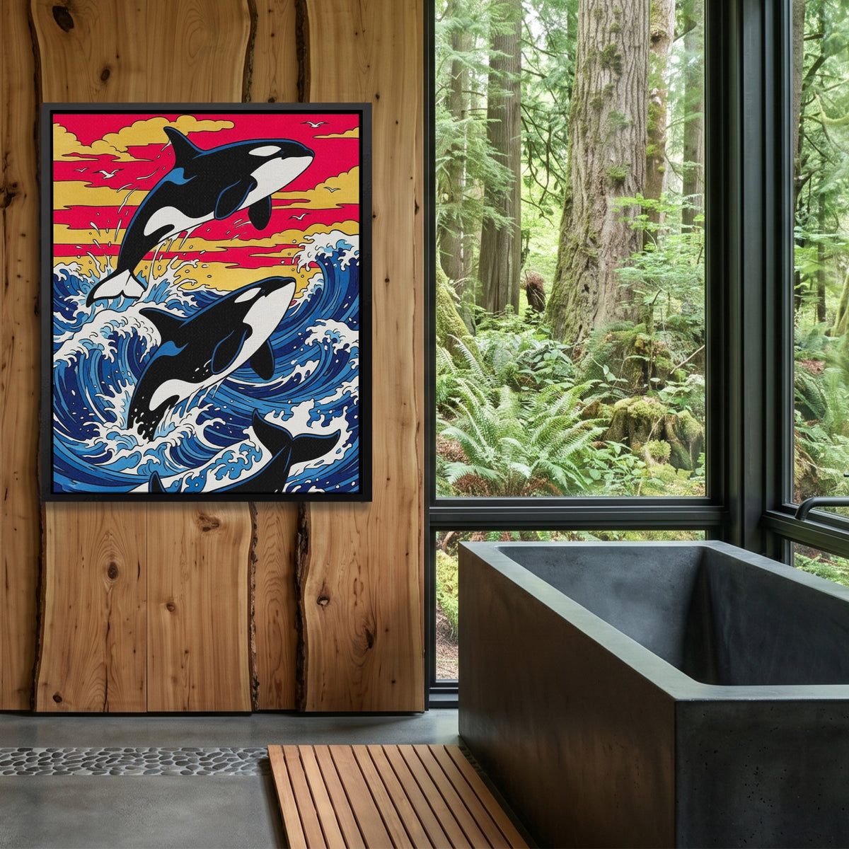 Orca Sunset Dance — Orca Sunset Dance Outdoor Bathroom Log Port 284