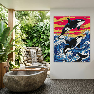 Orca Sunset Dance — Orca Sunset Dance Outdoor Bathroom Port 309