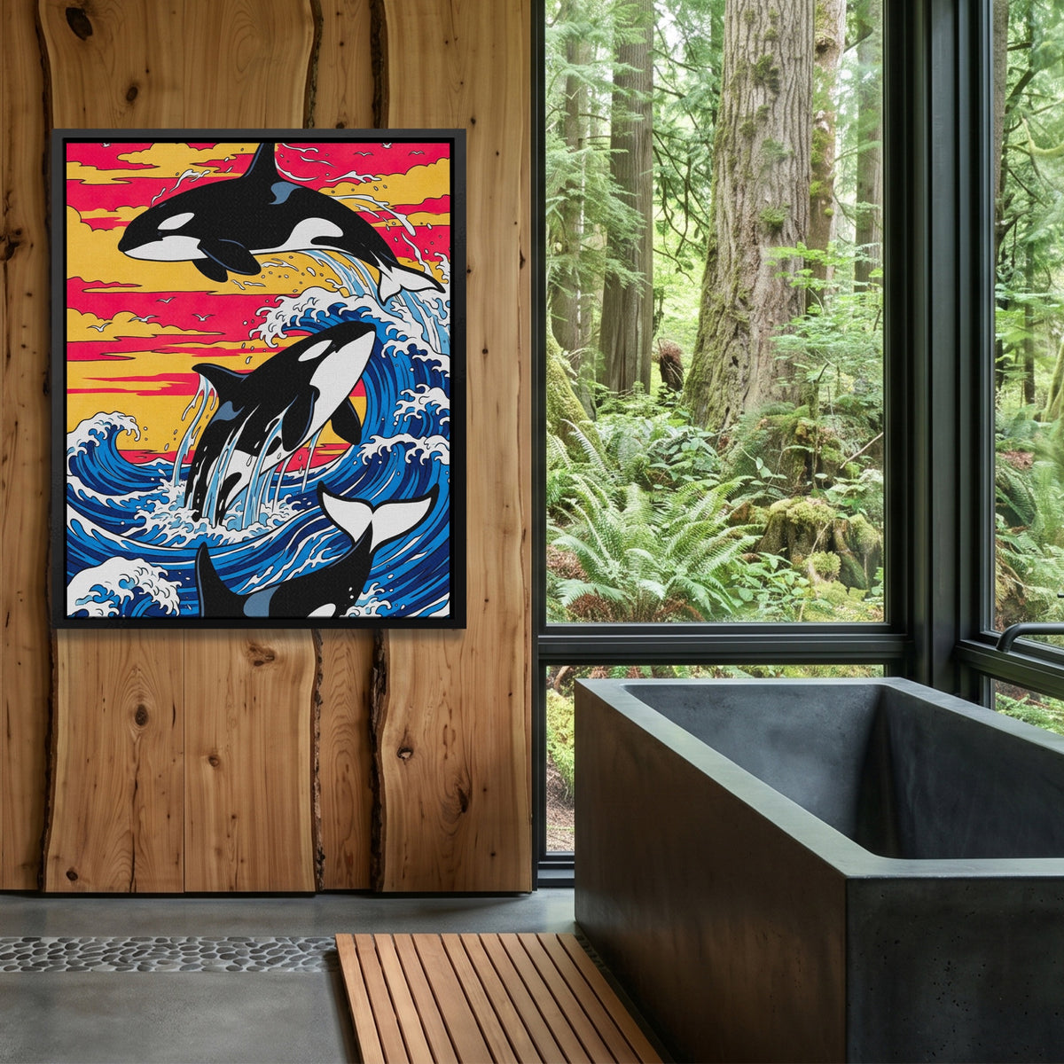 Orca Sunset Waves — Orca Sunset Waves Outdoor Bathroom Log Port 285