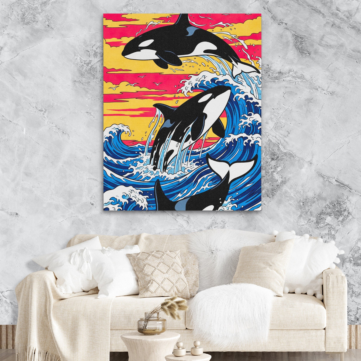 Orca Sunset Waves — Orca Sunset Waves Lux Couch Marble Walls 185