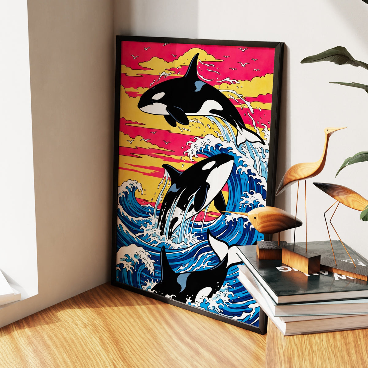 Orca Sunset Waves — Orca Sunset Waves New   Living Room Wall Apartment Zoom 235