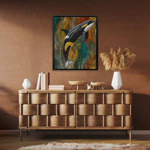 Orca's Golden Current - Luxury Wall Art