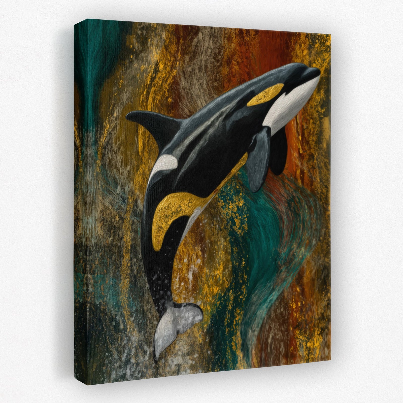 Orca's Golden Current - Luxury Wall Art