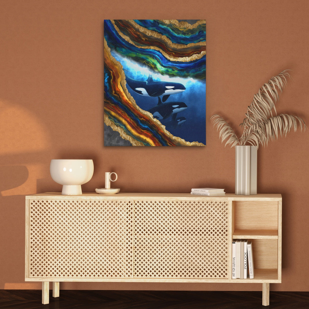 Orcas Golden Wave canvas wall art, room view
