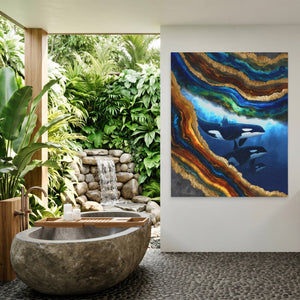 Orcas Golden Wave canvas wall art, room view