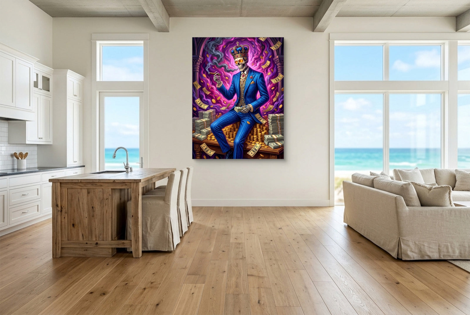 Skeleton Cash Throne — otter balancing waterfall white studio framed black