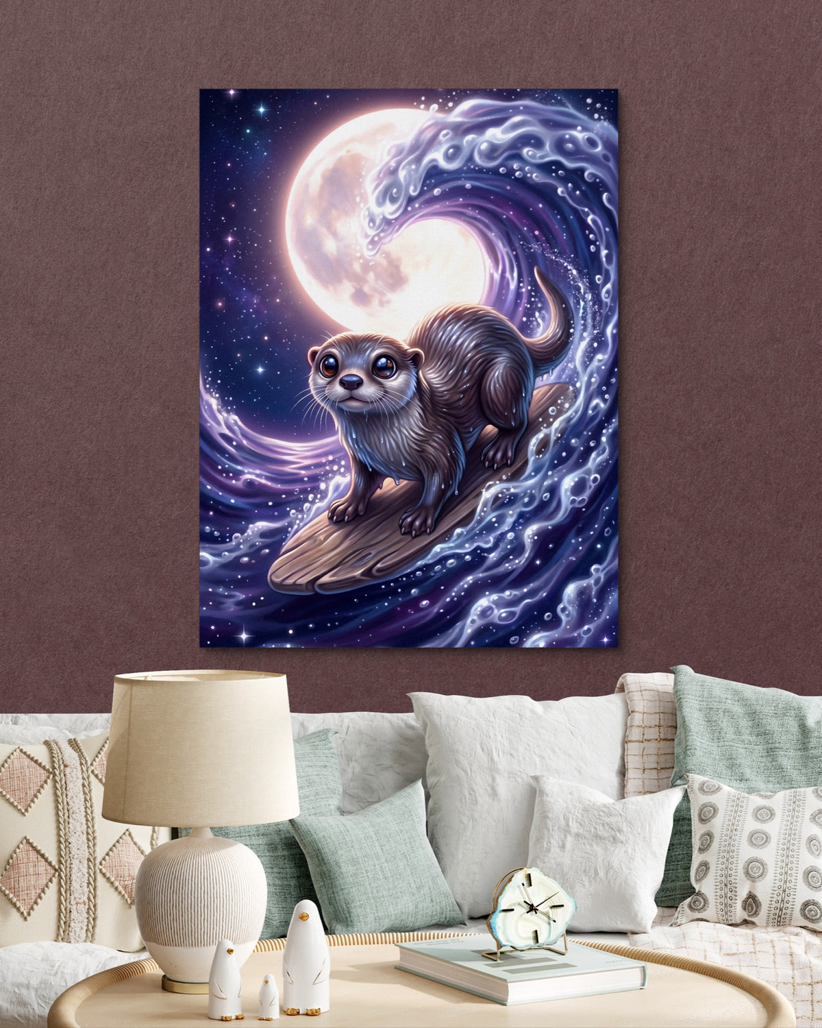 Otter on Lunar Wave — otter on lunar wave psd burgundy clock couch 1port flush print