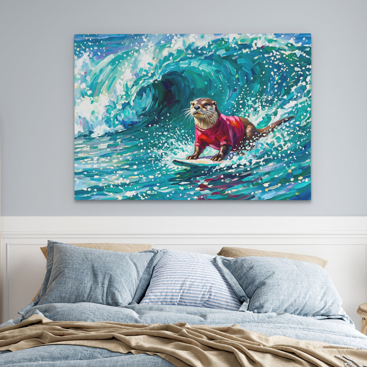 Otter Surfing Waves — Otter Surfing Waves Blue Bedroom land 35
