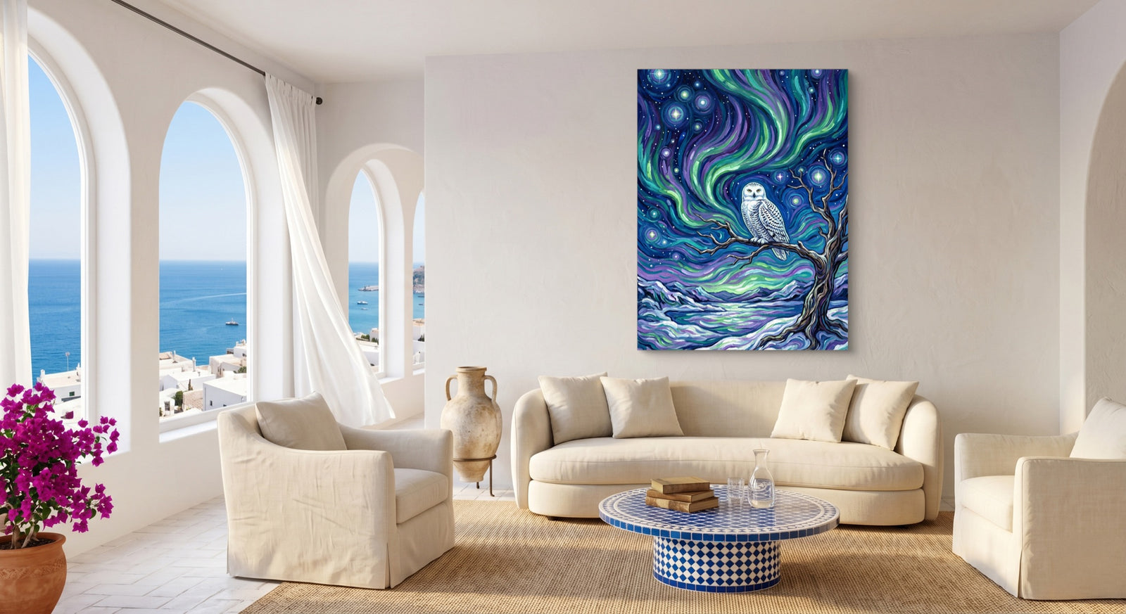 Owl Beneath Auroras — owl beneath auroras white studio framed black