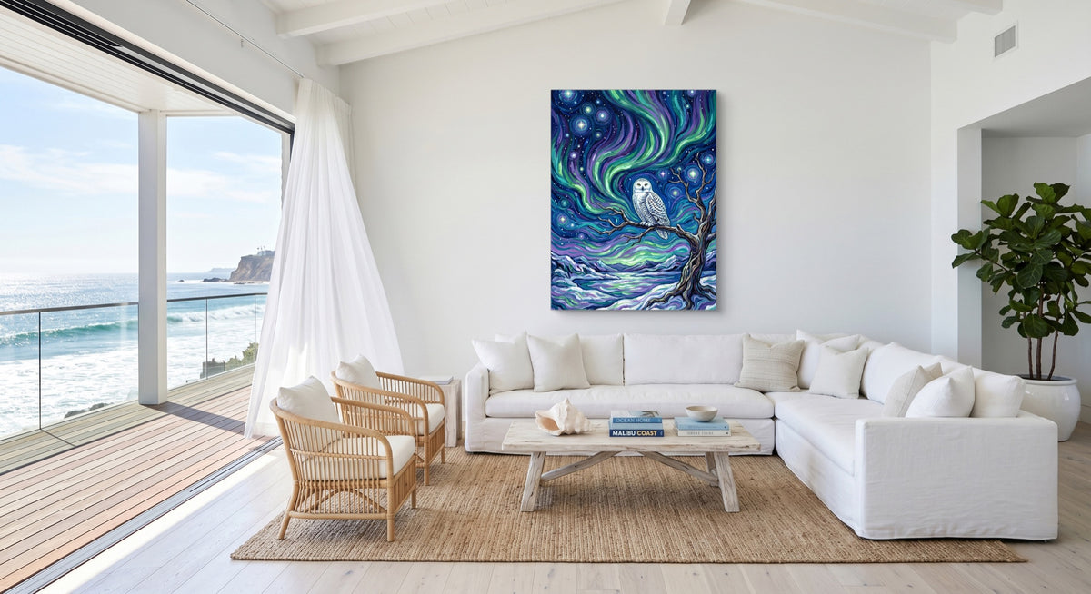 Owl Beneath Auroras — owl beneath auroras beachside villa 1port flush print