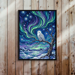 Owl Beneath Auroras — owl beneath auroras sq bed 2 wood panel 1port framed black