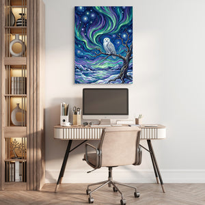 Owl Beneath Auroras — owl beneath auroras sq beige office 1port flush print