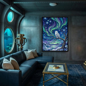 Owl Beneath Auroras — owl beneath auroras sq submarine wall 1port framed black