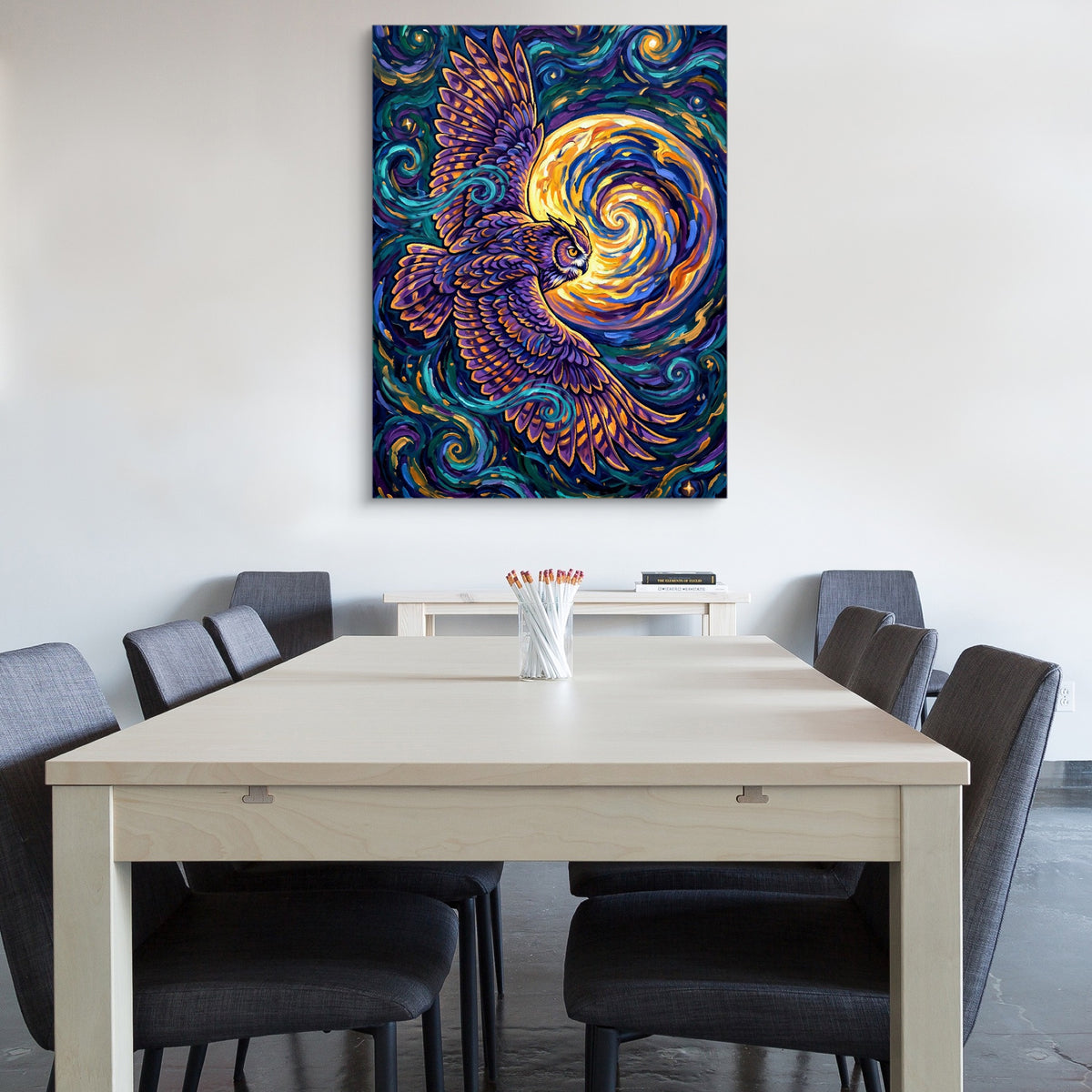 Owl Cosmic Flight — owl cosmic flight sq office wall 1port flush print
