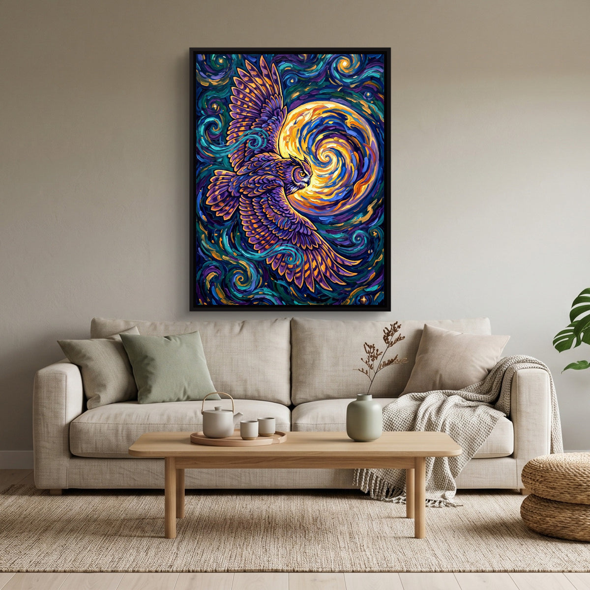 Owl Cosmic Flight — owl cosmic flight sq calm vibes 1port framed black