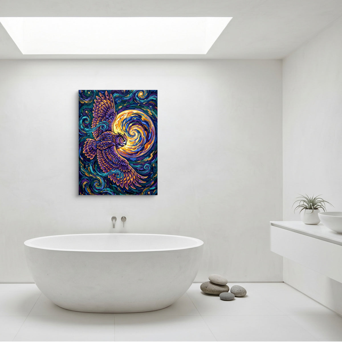 Owl Cosmic Flight — owl cosmic flight sq minimalist bathroom 1port flush print