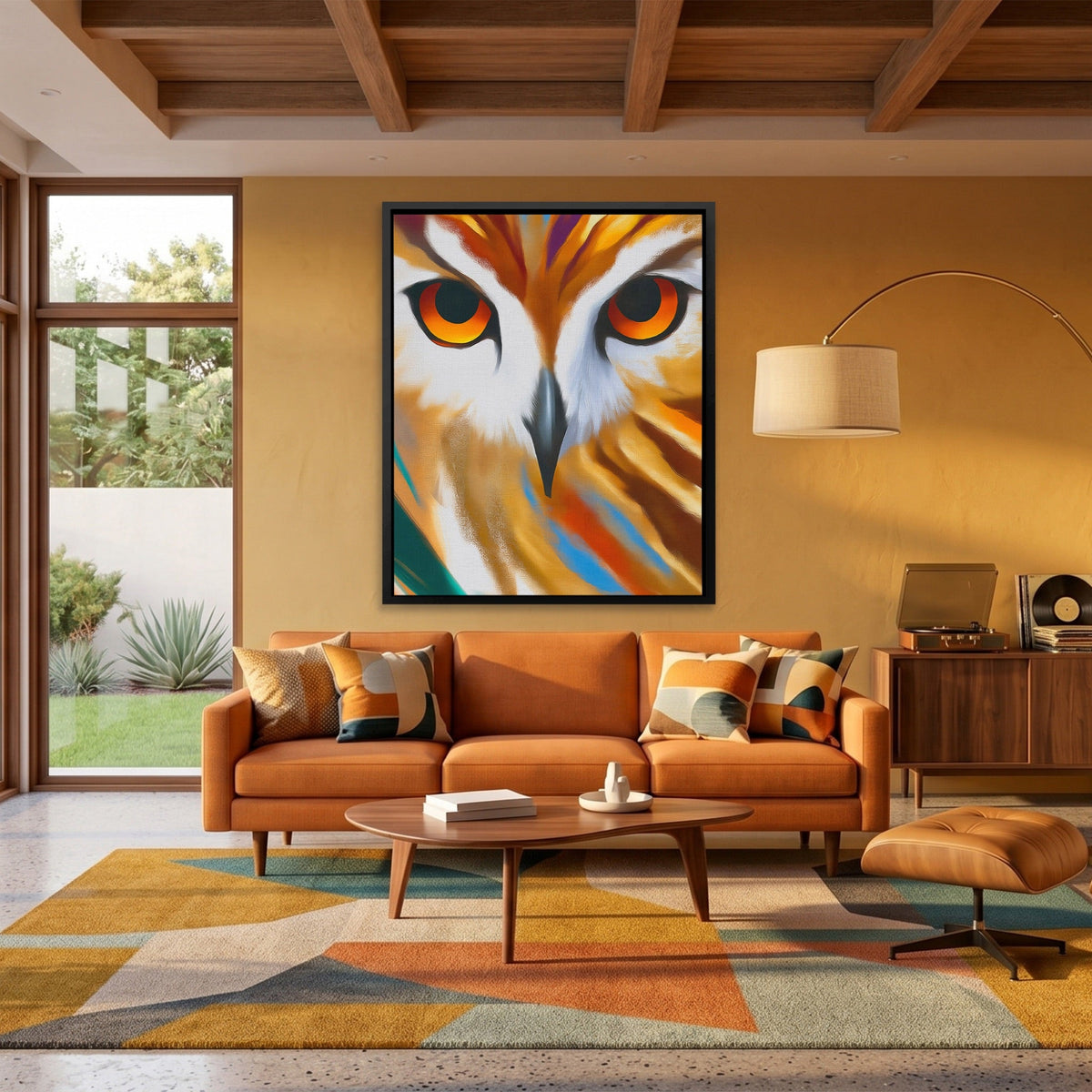 Owl Geometric Symmetrical canvas wall art, room view