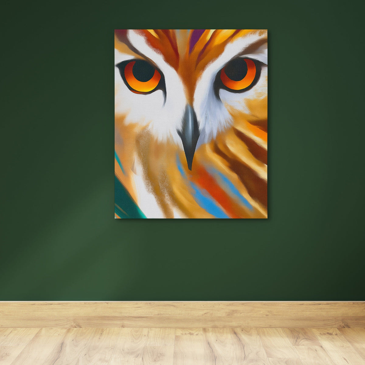 Owl Geometric Symmetrical canvas wall art, room view