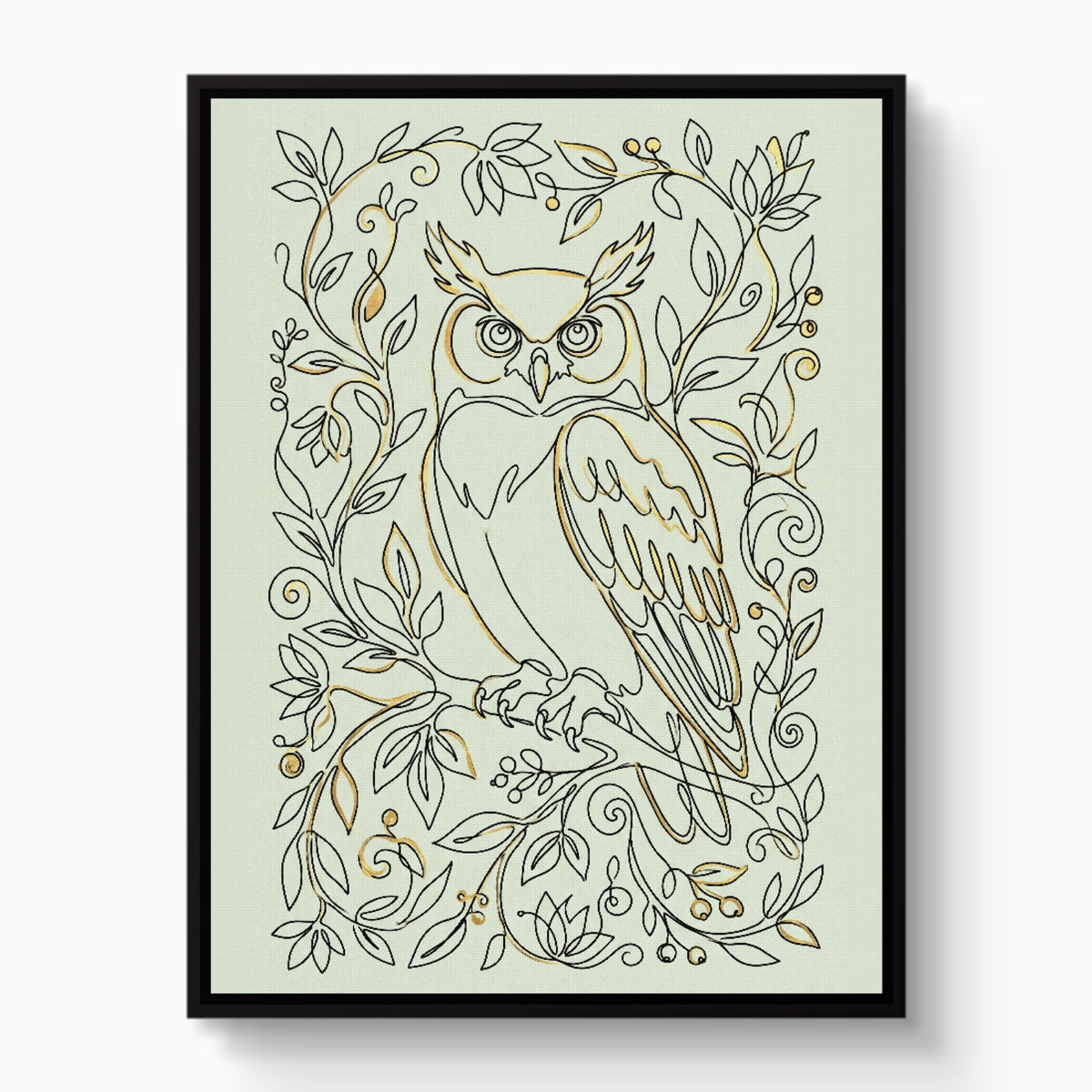 Owl Golden Vines — owl golden vines white studio framed black