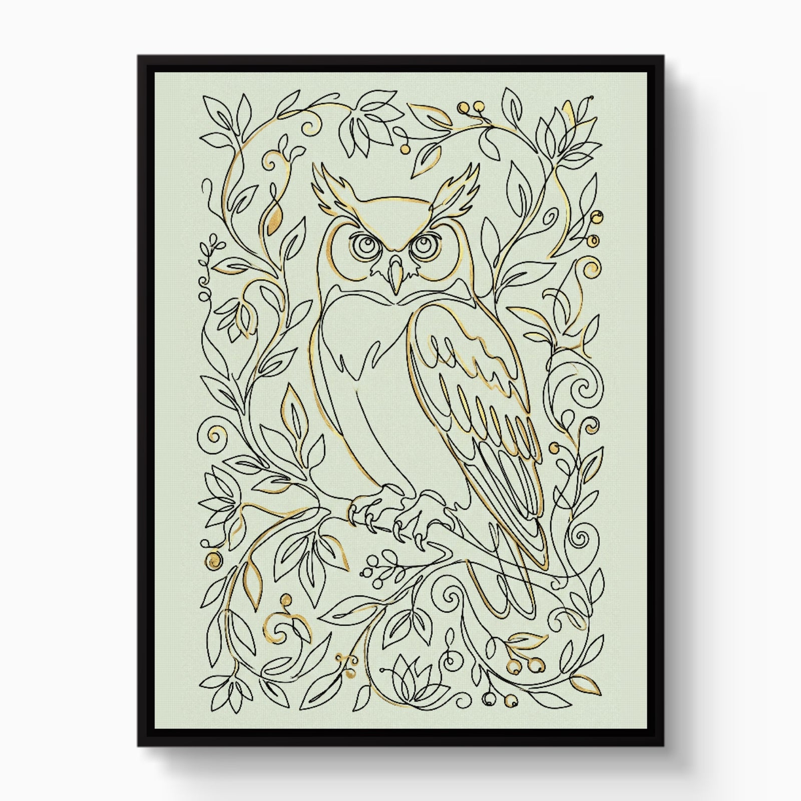 Owl Golden Vines — owl golden vines white studio framed black